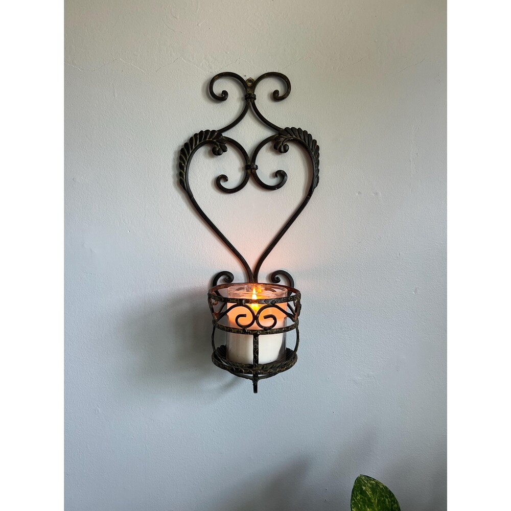 Pair of Vintage Wrought Iron Gothic-style Wall Hanging Candle Holders